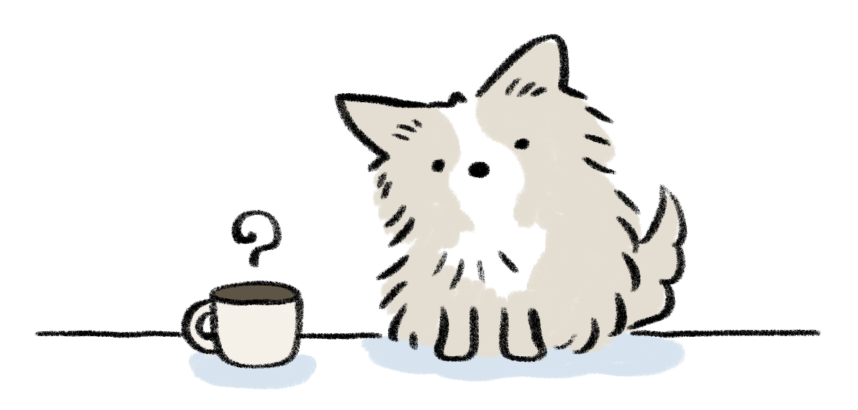 Illustrated Cheese the chihuahua with a coffee cup